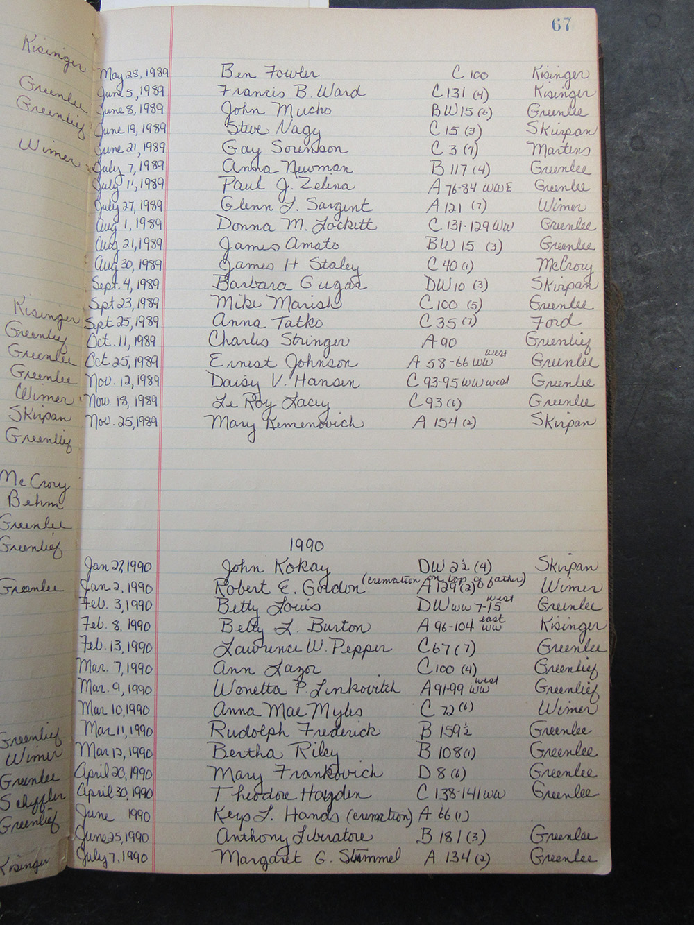 interment listing